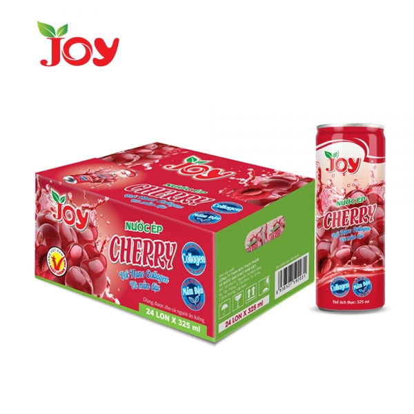 Thùng 24 lon Nước ép Cherry với Nano Collagen & Mầm đậu 325ml - Thương Hiệu JOY