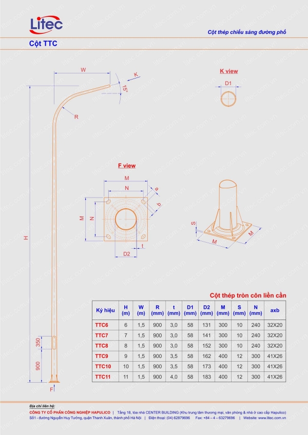 Cột Đèn Tròn Côn Liền Cần 6M TCC6